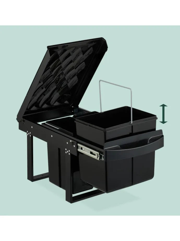 Einbaumülleimer in Schwarz - 1x 15 l + 2x 8 l