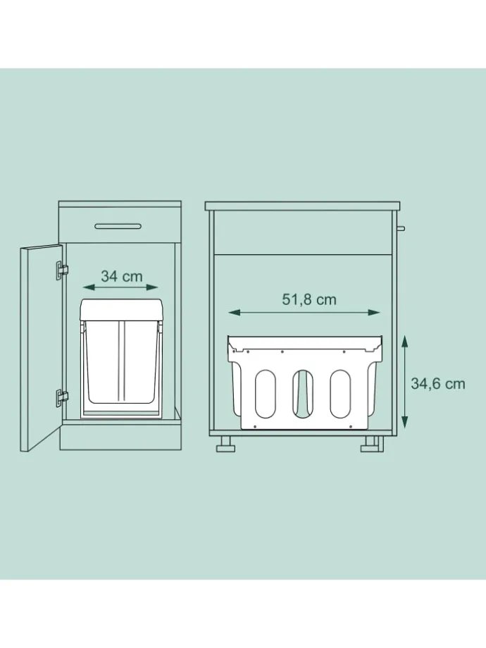 Einbaumülleimer in Schwarz - 2x 15 l