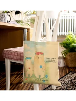 Einkaufstasche Bären mit Blumenkranz Design mit... in Weiß