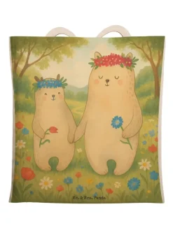 Einkaufstasche Bären mit Blumenkranz Design ohn... in Weiß