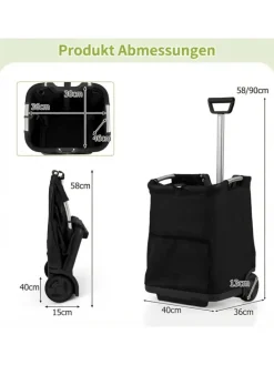 Einkaufstrolley klappbar 50 L in Schwarz
