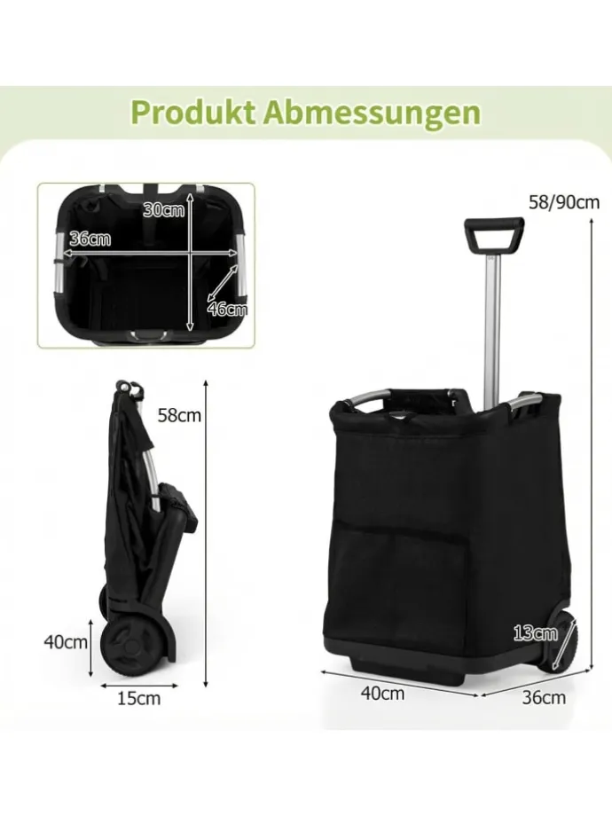 Einkaufstrolley klappbar 50 L in Schwarz