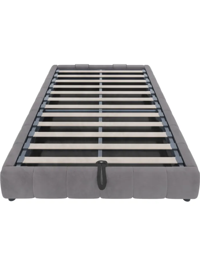 Einzelbett 140 x 200 cm Schwebebettrahmen mit Stauraum und LED-Lichtleiste, Grau