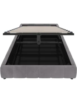 Einzelbett 140 x 200 cm Schwebebettrahmen mit Stauraum und LED-Lichtleiste, Grau