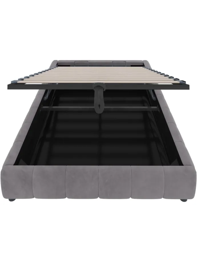 Einzelbett 140 x 200 cm Schwebebettrahmen mit Stauraum und LED-Lichtleiste, Grau