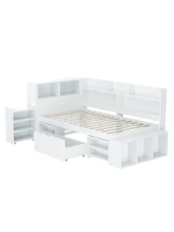 Einzelbett in Weiß mit Schubladen Regal und Stauraum 90x200 cm