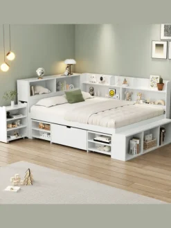 Einzelbett in Weiß mit Schubladen Regal und Stauraum 90x200 cm