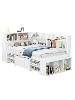 Einzelbett in Weiß mit Schubladen Regal und Stauraum 90x200 cm