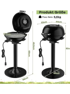 Elektrogrill 1600W freistehend BBQ in Schwarz