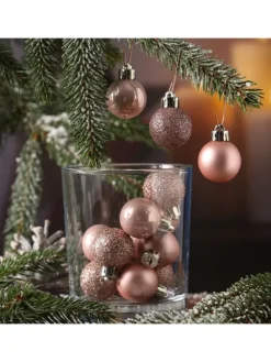 14er Set Baumkugeln bruchfest glänzend matt D: 3cm in rosa