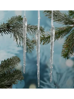 3er Set Baumschmuck Eiszapfen Glas Anhänger gefrostet in transparent