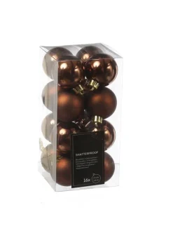 16er Set Christbaumkugeln Weihnachtskugeln bruchfest D: 4cm in braun