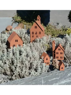 5er Set Deko Häuser Metall in Braun