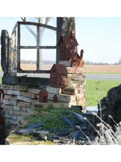 5er Set Deko Häuser Metall in Braun