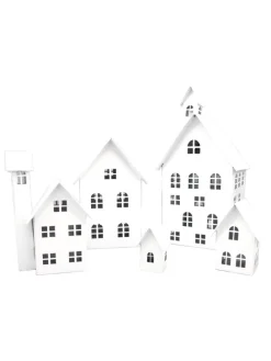 5er Set Deko Häuser Metall in Weiß