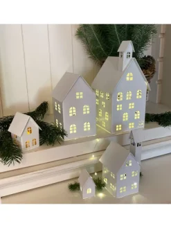 5er Set Deko Häuser Metall in Weiß