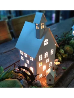 5er Set Deko Häuser Metall in Weiß