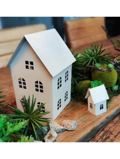 5er Set Deko Häuser Metall in Weiß