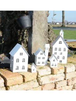 5er Set Deko Häuser Metall in Weiß