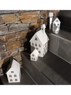 5er Set Deko Häuser Metall in Weiß