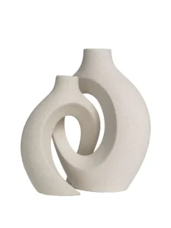 2er Set Deko Vase Keramik mit Loch für Pampasgras Trockenblumen Blumen in Weiß