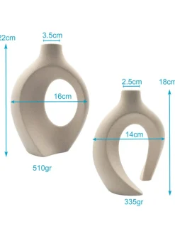 2er Set Deko Vase Keramik mit Loch für Pampasgras Trockenblumen Blumen in Weiß