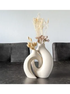 2er Set Deko Vase Keramik mit Loch für Pampasgras Trockenblumen Blumen in Weiß