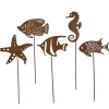5er Set Gartenstecker Rost Fische in Braun