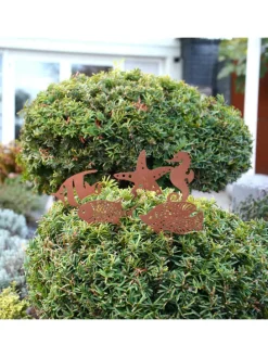 5er Set Gartenstecker Rost Fische in Braun