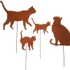 4er Set Gartenstecker Rost Katzen in Braun
