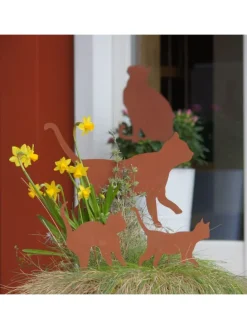 4er Set Gartenstecker Rost Katzen in Braun