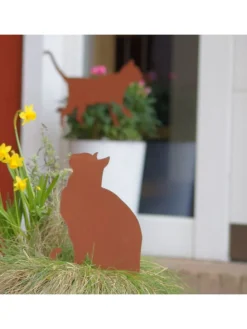 4er Set Gartenstecker Rost Katzen in Braun