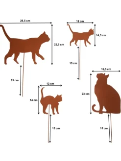 4er Set Gartenstecker Rost Katzen in Braun