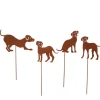 4er Set Gartenstecker Rost Hunde in Braun
