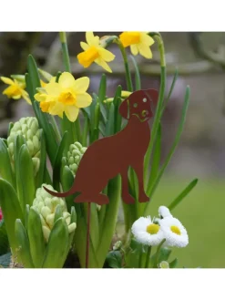 4er Set Gartenstecker Rost Hunde in Braun