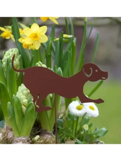 4er Set Gartenstecker Rost Hunde in Braun