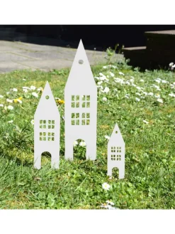 3er Set Gartenstecker Rost Häuser in Weiß