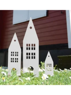 3er Set Gartenstecker Rost Häuser in Weiß