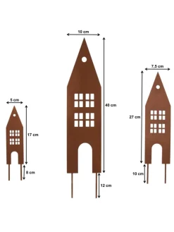 3er Set Gartenstecker Rost Häuser in Weiß