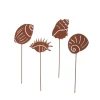 4er Set Gartenstecker Rost Muscheln in Braun