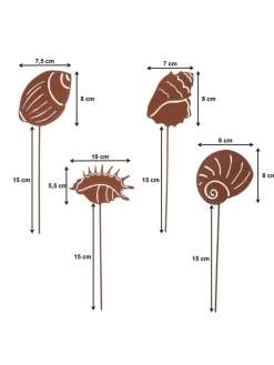 4er Set Gartenstecker Rost Muscheln in Braun