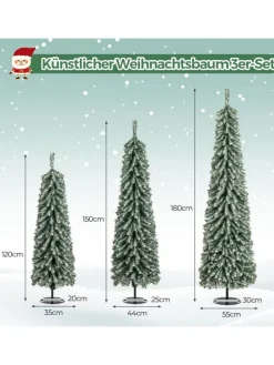 3er Set LED Weihnachtsbaum Künstlich 120+150+180cm in Grün