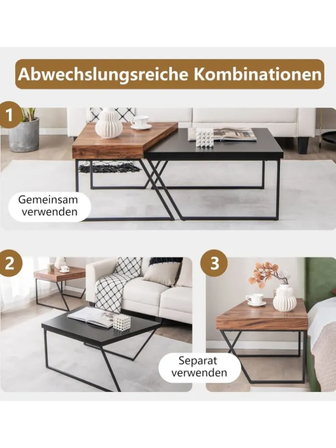 2er Set Satztisch in Schwarz