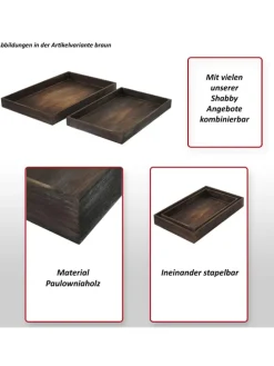 2er Set Serviertablett im Shabby-Look, Weiß