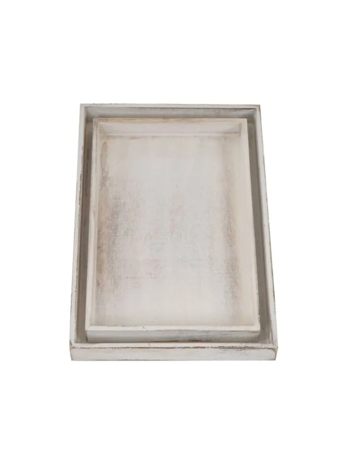 2er Set Serviertablett im Shabby-Look, Weiß