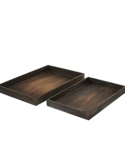 2er Set Serviertablett im Shabby-Look, Braun