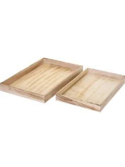 2er Set Serviertablett im Shabby-Look, Naturbraun