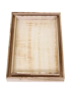 2er Set Serviertablett im Shabby-Look, Naturbraun