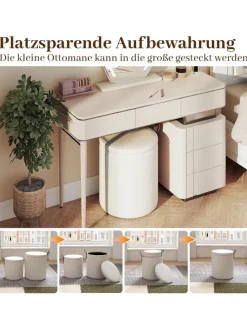 2er Set Sitzhocker mit Stauraum 25L / 40L in Beige
