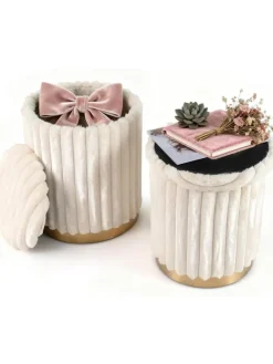 2er Set Sitzhocker mit Stauraum 21L + 32L in Weiß